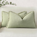 decorUhome Summer Decorative Neutral Linen Fringe Lumbar Throw Pillow Covers Set of 2 Sage Green Pillow Covers with Tassels Soft Farmhouse…