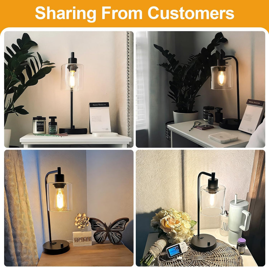 Set of 2 Industrial Table Lamps with USB C+A Ports and Outlet, Fully Stepless Dimmable Bedside Lamps for Bedrooms, Nightstand Desk Lamp…