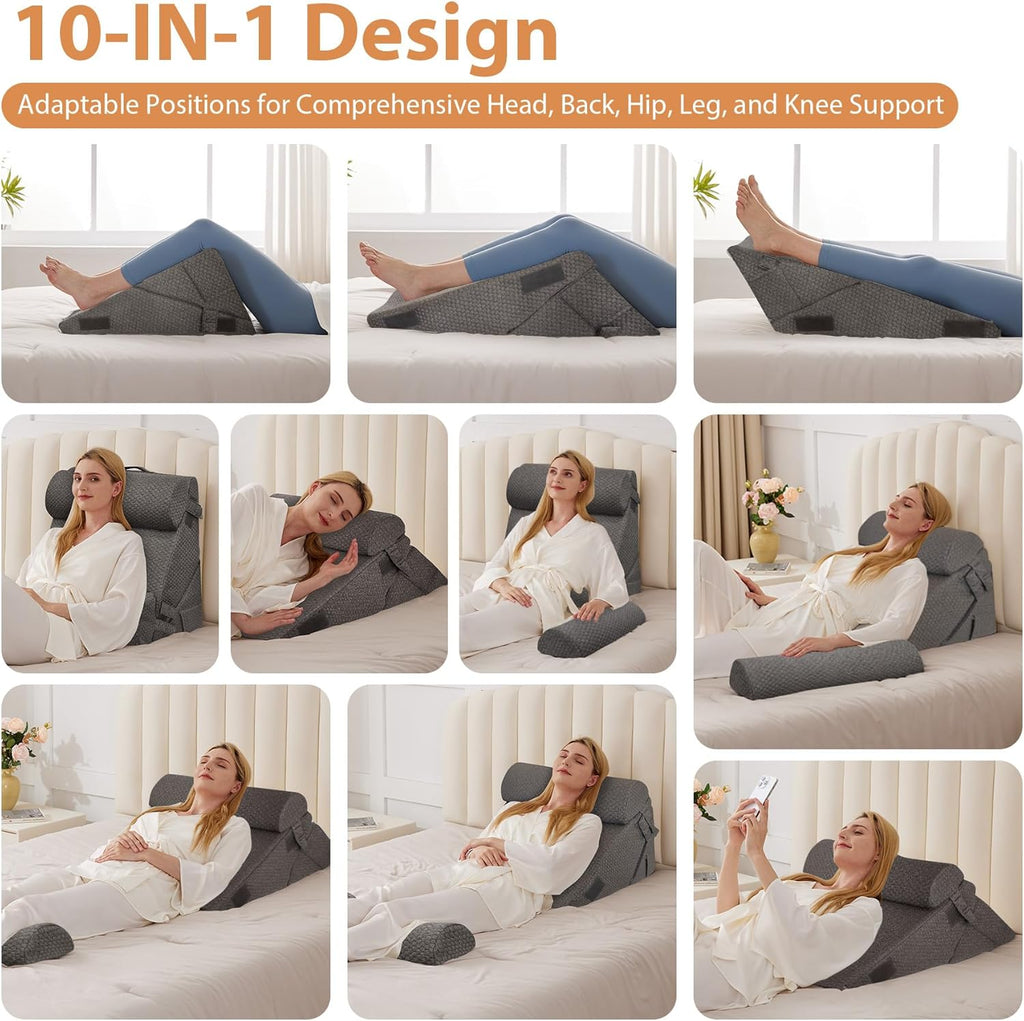 EnjoyaBetterLifeFromHere BIEEZZK 4PCS Wedge Pillow Set for After Surgery, Back Pillow for Bed Sitting up, 9&12inch Adjustable Memory Foam B…