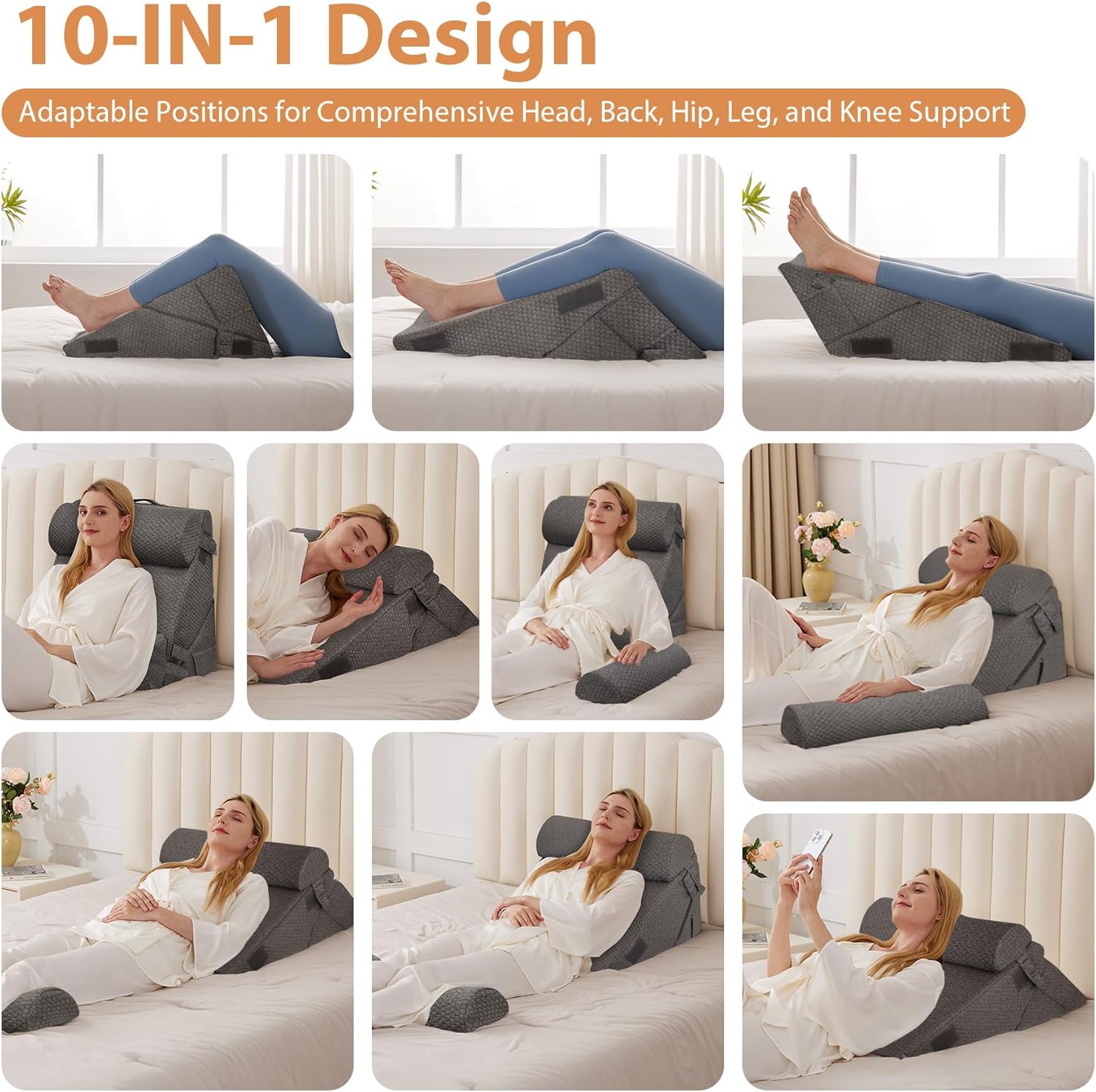 EnjoyaBetterLifeFromHere BIEEZZK 4PCS Wedge Pillow Set for After Surgery, Back Pillow for Bed Sitting up, 9&12inch Adjustable Memory Foam B…
