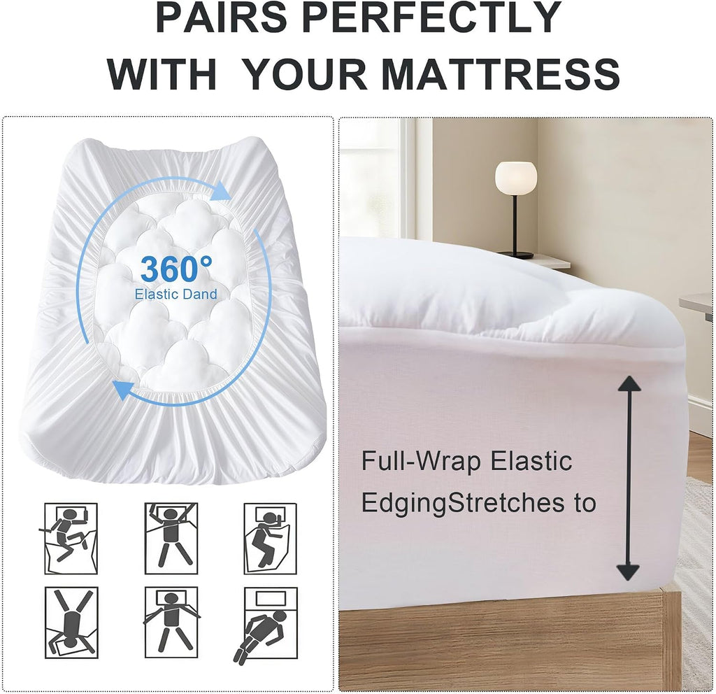 Wqspring Supportive Quilted Mattress Pad Pillow Top Mattress Cover Protector Cooling Soft for Breathable Padded Fitted 8"-21" Deep Pocket (…