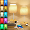 Ascher Small Bedside Table lamp Set of 2, RGB Color Changing Lamps, 3 Color Temperatures, Stepless Dimmable, Nightstand Lamp with USB C+A…
