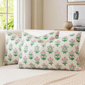 OTOSTAR Floral Print Pillow Covers 12x20 Inch Pack of 2 Double-Sided Pink Green Flower Lumbar Throw Pillow Covers Farmhouse Rustic…