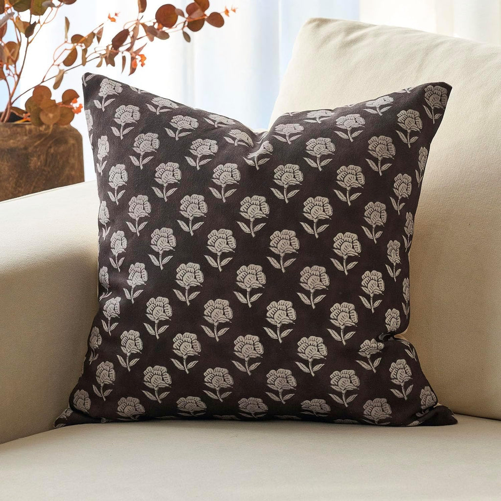 Domvitus Floral Pillow Covers 24x24 Throw Pillow Covers Decorative Block Floral Print Vintage Pillow Cover for Living Room Couch Bed, Black…