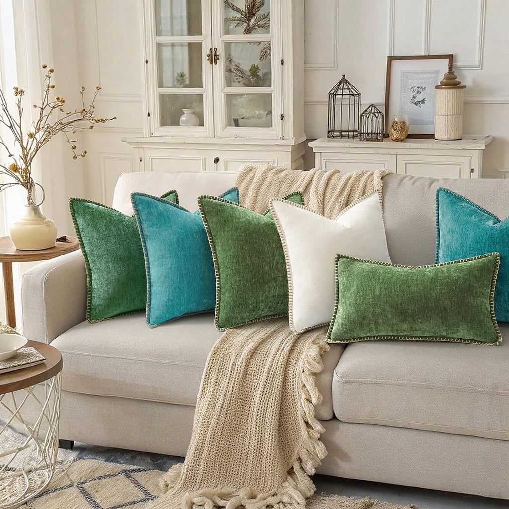 decorUhome Summer Chenille Soft Cozy Throw Pillow Covers 24x24 Set of 2, Modern Farmhouse Boho Velvet Decorative Euro Sham Pillow Cases wit…