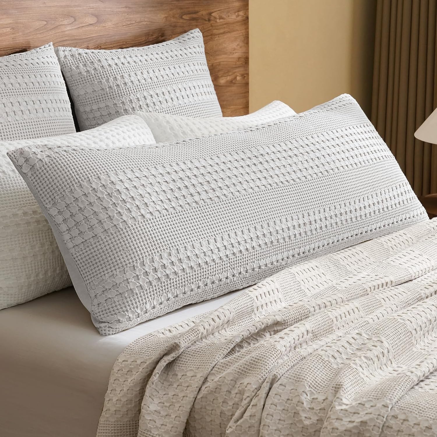 Phf 100% Cotton Waffle Body Pillowcase with Zipper, 1 Pack 20" x 54" Soft Skin-Friendly Pillow Sham, No Filling, Aesthetic Woven and Breath…