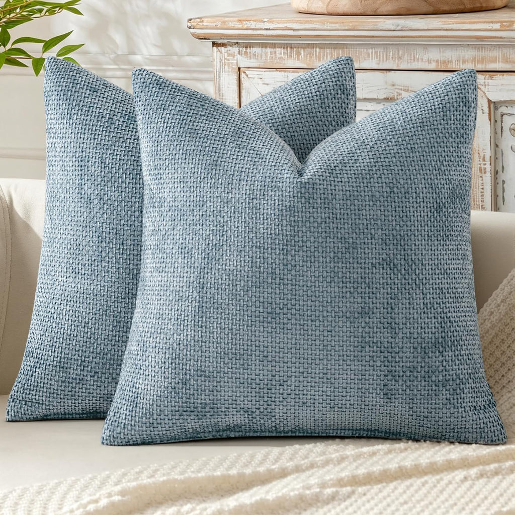 Miulee Pack of 2 Coastal Blue Euro Sham Pillow Covers 24x24 Inch Summer Modern Boho Accent Decorative Throw Pillow Covers Chenille Farmhous…