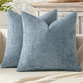 Miulee Pack of 2 Coastal Blue Euro Sham Pillow Covers 24x24 Inch Summer Modern Boho Accent Decorative Throw Pillow Covers Chenille Farmhous…