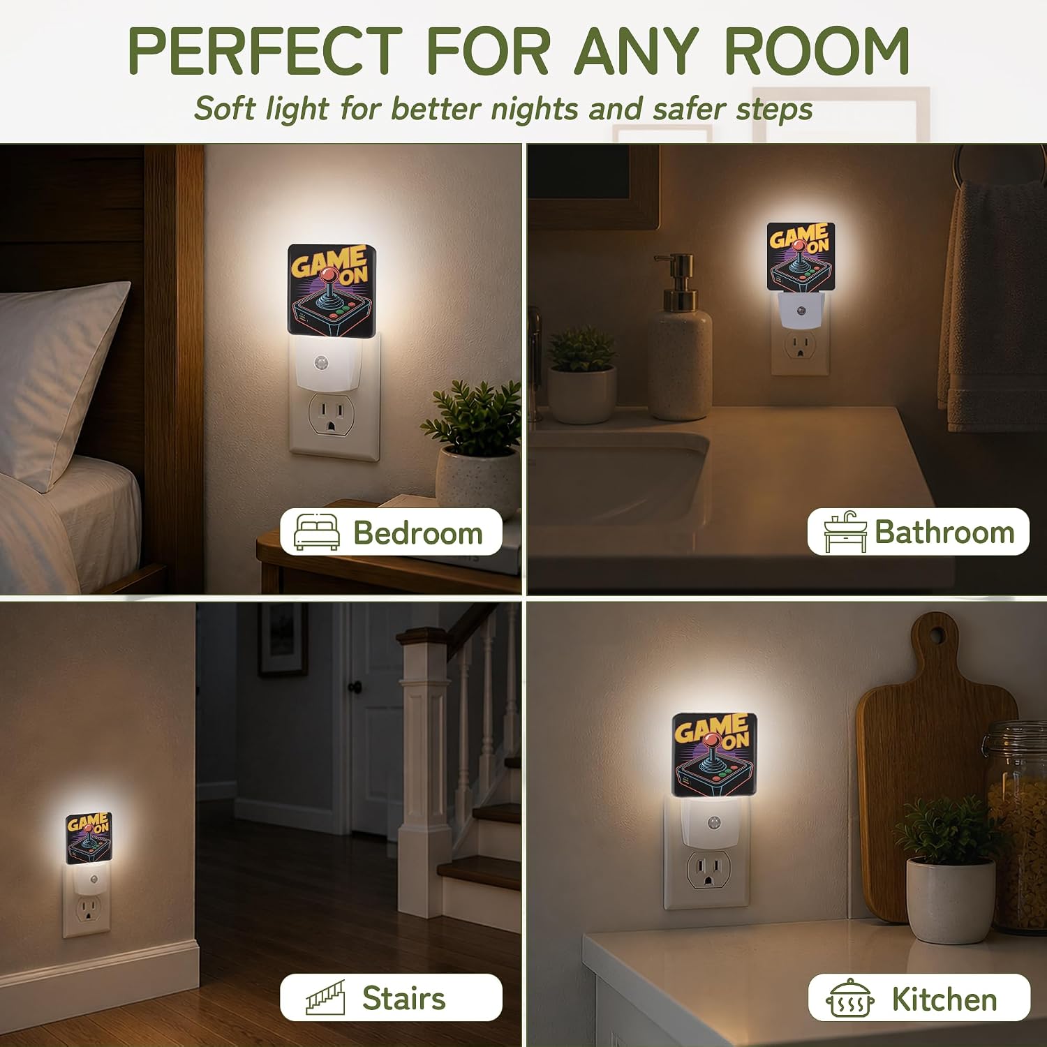 Retro Arcade Gamer Night Lights Plug into Wall, Night Light with Dusk to Dawn Sensor for Bedroom Bathroom Kitchen Hallway Stairs…