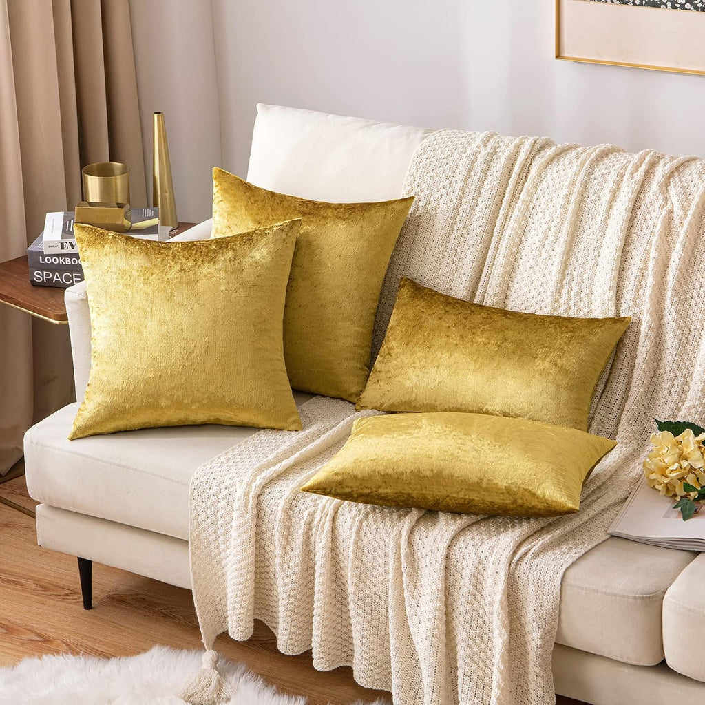 Miulee Velvet Throw Pillow Covers 20x20 Inch, Pack of 2 - Golden, Super Soft Decorative Square Cushion Cases Modern Luxury Home Decor for S…