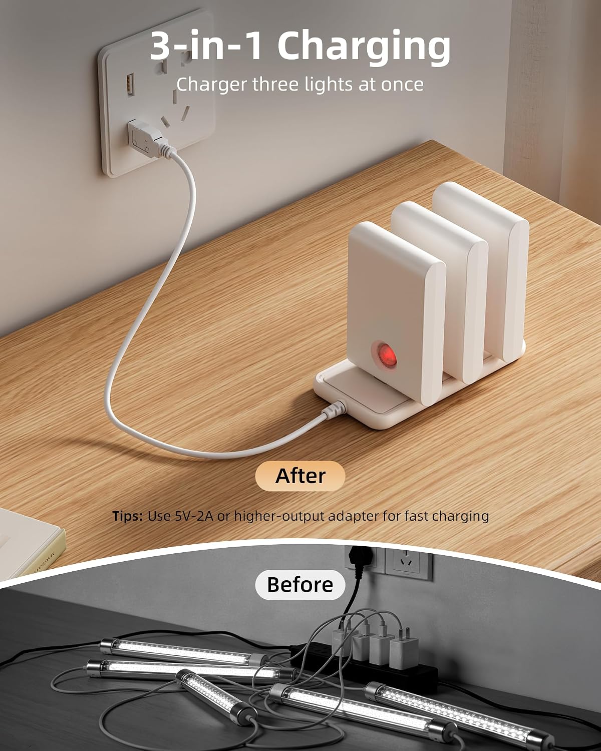EZVALO 6 Pack Motion Sensor Night Lights with Charging Station, Sync LED Stair Lights Indoor, 1500mAh Rechargeable, Magnetic & Dimmable…