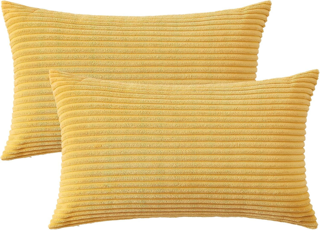 Mecatny Corduroy Summer Decorative Throw Pillow Covers 12x20 Set of 2 for Sofa Living Room, Soft Neutral Boho Couch Pillow Covers for…