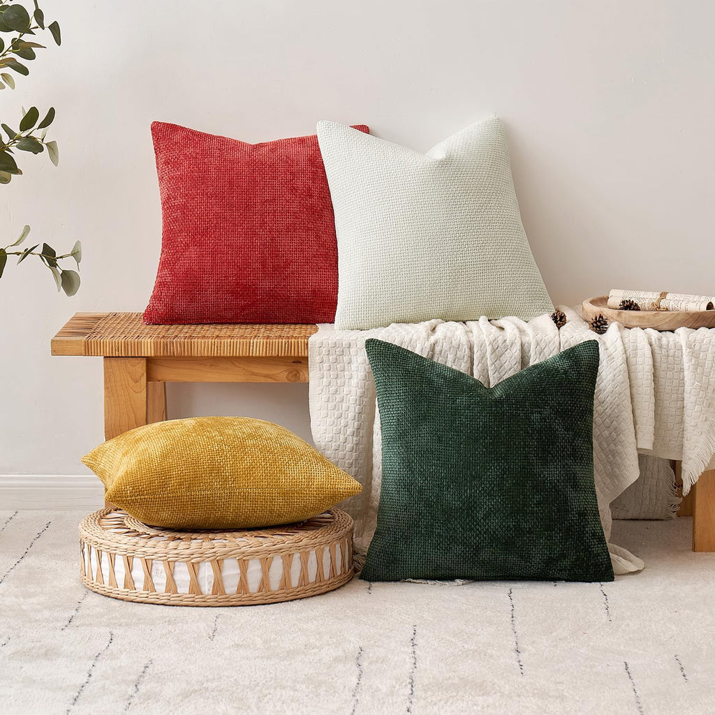 Miulee Pack of 2 Green Couch Throw Pillow Covers 20x20 Inch Modern Boho Accent Decorative Pillow Covers Soft Chenille Farmhouse Cushion Cov…