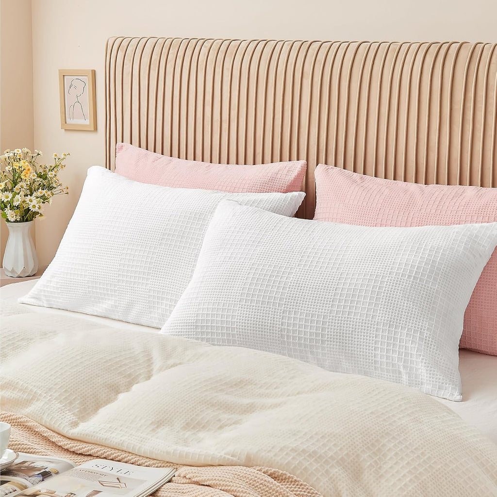 Bedelite Flannel King Size Pillow Cases Set of 2, Decorative Waffle Weave Fleece Pillowcasess with Zipper for Bedroom, Sofa, Luxury Cozy Pi…