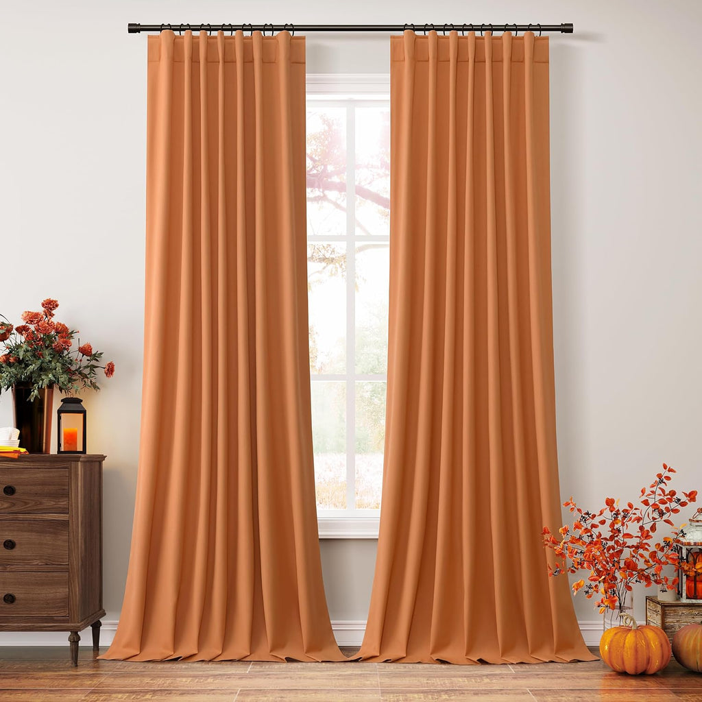 Guken Orange 100% Blackout Linen Curtains 102 Inch Length 2 Panels Set for Living Room Bedroom Back Tab Thermal Insulated 100% Black Out Dr…