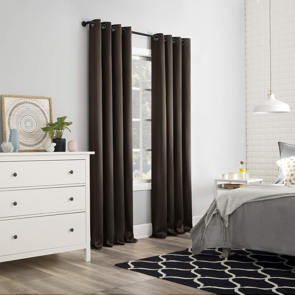 Sun Zero Nordic 2-pack Theater Grade Extreme 100% Blackout Grommet Curtain Panel Pair, 52" x 108", Cocoa Brown
