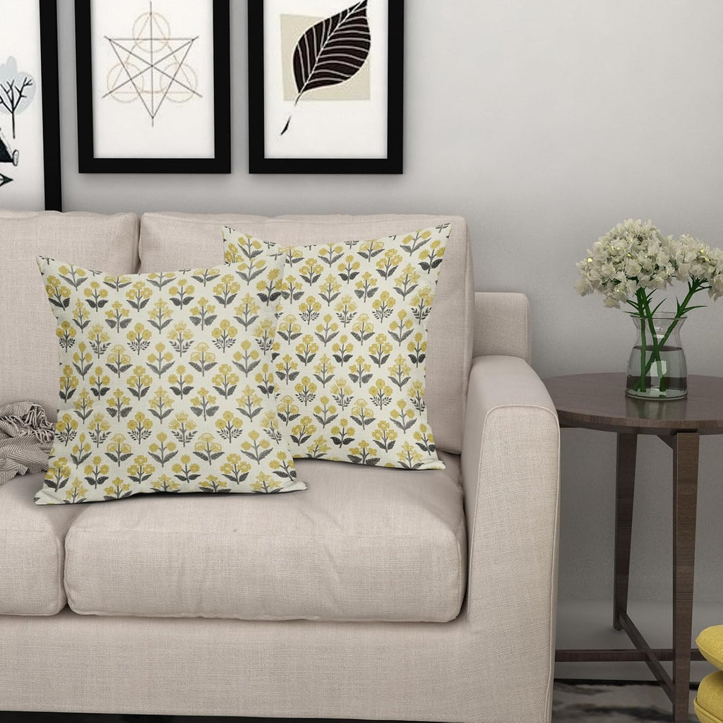 Black Yellow Floral Pillow Covers 20x20 Inch Set of 2, Vintage Flower Block Print Spring Summer Decorative Throw Pillowcases Outdoor…