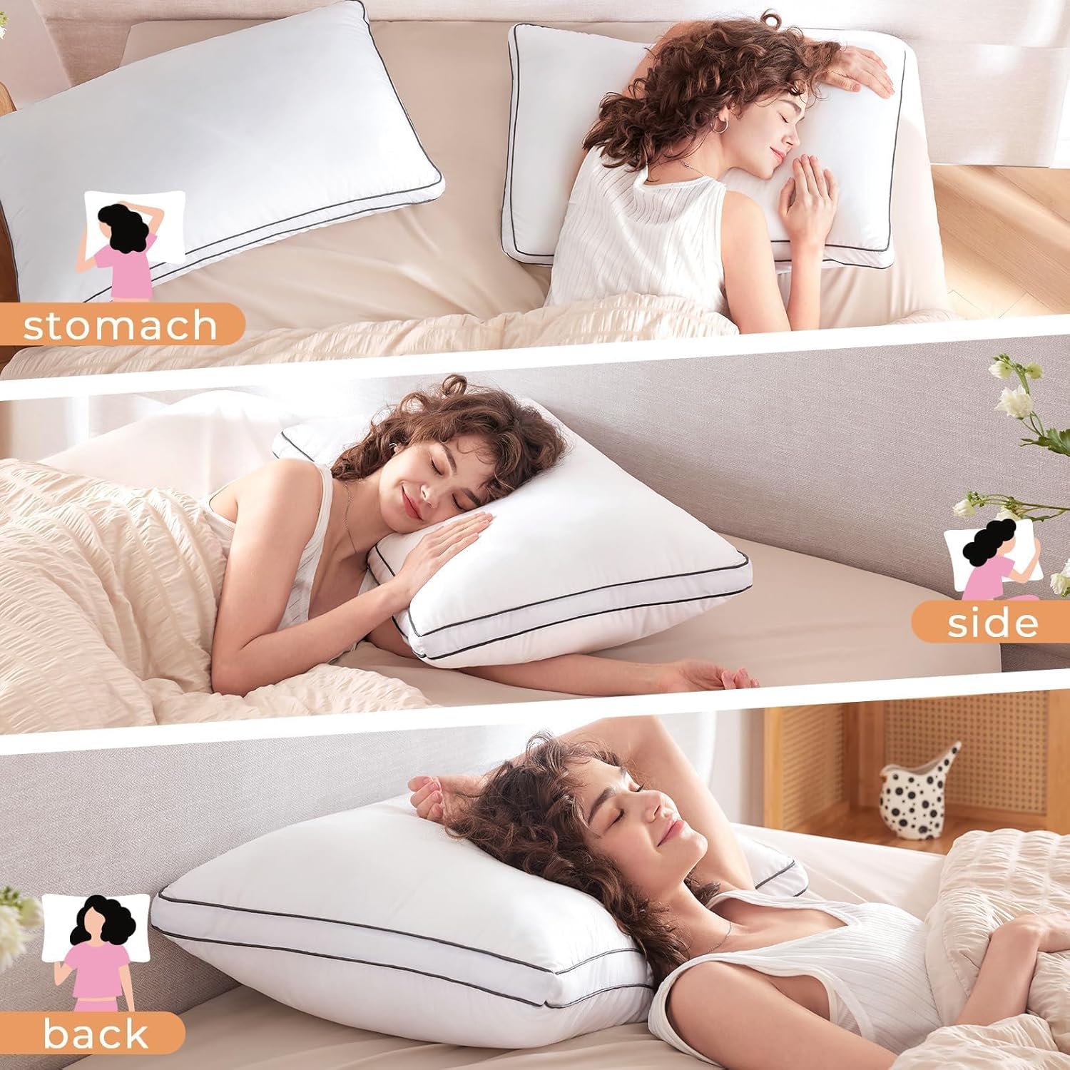 Muxhomo Bed Pillows Queen Size Set of 2, Gusseted Sleeping Pillows for Side, Back, and Stomach Sleepers, Hotel Quality, Oeko-Tex Certified…