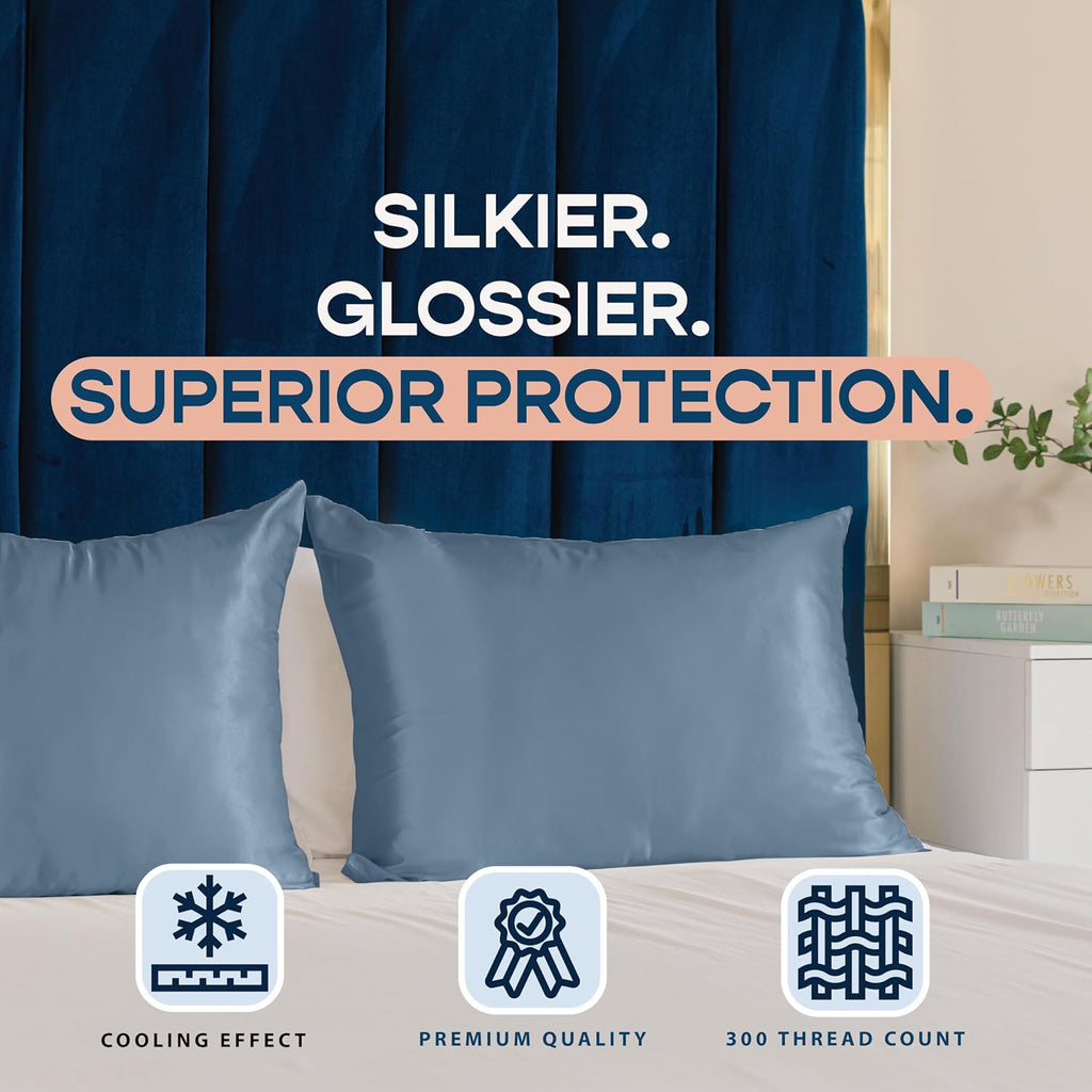 Blissford Satin Pillowcase with Zipper, for Hair and fabric comfort, Feels Soft and Cool Like a Silk Pillowcase, Satin Pillow Cases 2…