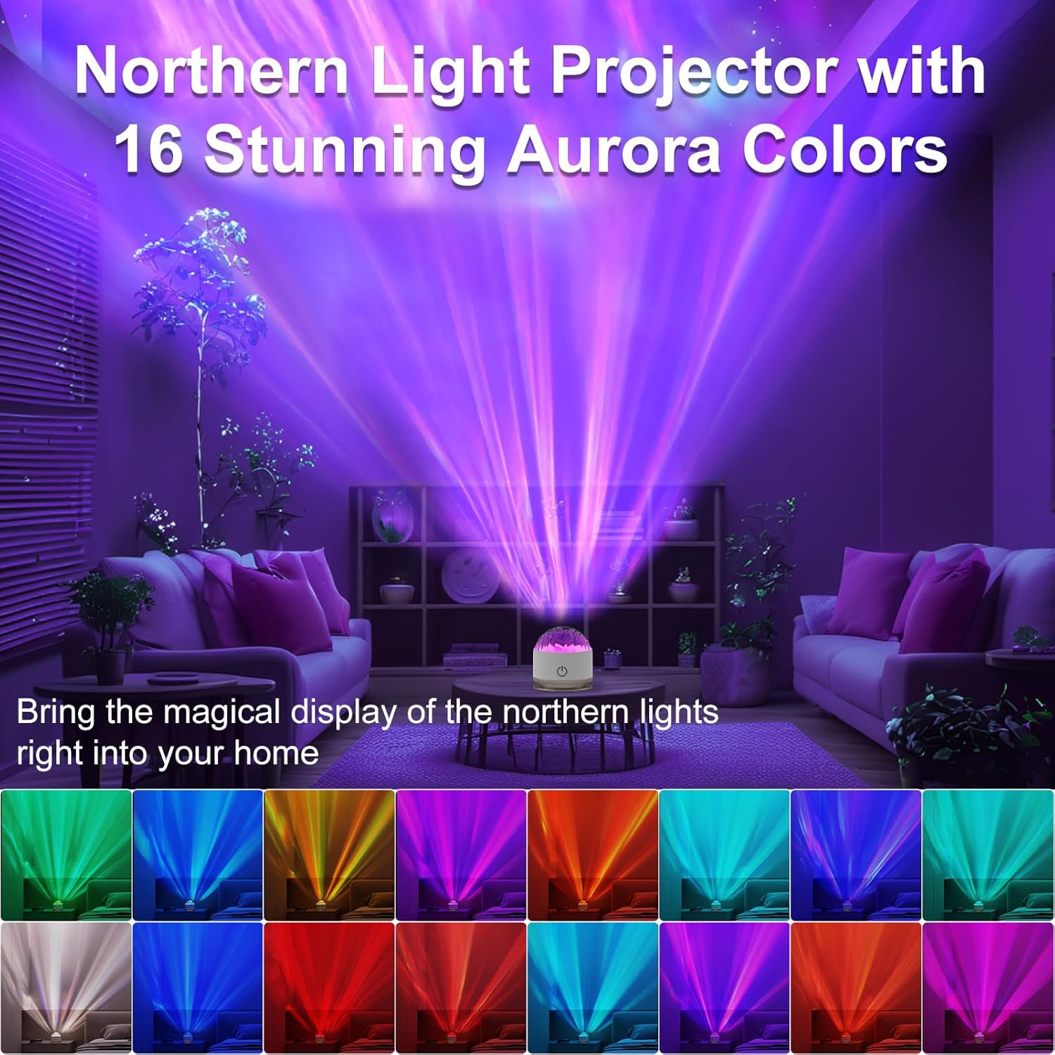 HUMIIEYE Northern Light Projector, Battery Operated Aurora Night Light, 16 Colors Galaxy Lamp Ocean Wave Ceiling Projector Mood Ambient…