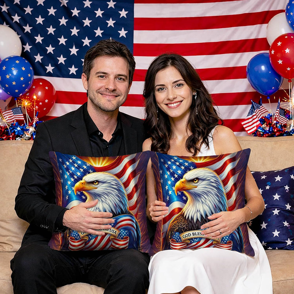 BlissYard Patriotic Eagle Pillow Covers 18x18 Set of 2 American Flag Throw Pillow Covers 4th of July Patriotic Pillow Covers Satin…