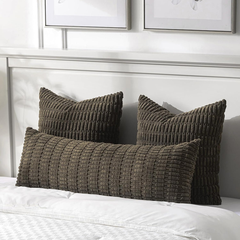 Fancy Homi Decorative Throw Pillow Covers for Bed Couch Bedroom Bench, Soft Corduroy Solid Pillow Case, Rustic Farmhouse Boho Room…