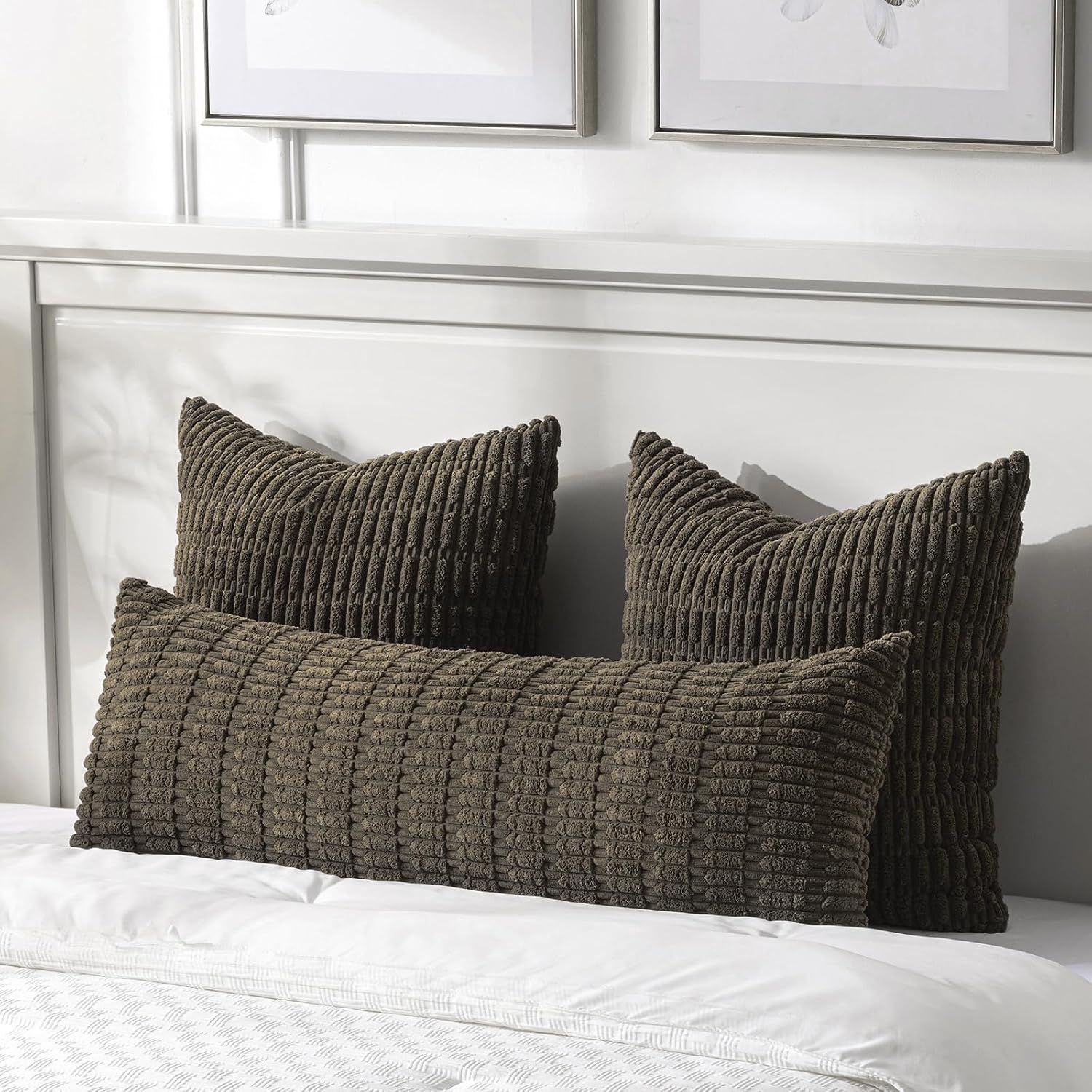Fancy Homi Decorative Throw Pillow Covers for Bed Couch Bedroom Bench, Soft Corduroy Solid Pillow Case, Rustic Farmhouse Boho Room…