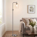 Upgraded】Dimmable Floor Lamp for Living Room with Glass Lampshade, Brushed Nickel Modern Floor Lamp with 900LM LED Bulb Included, Bright…