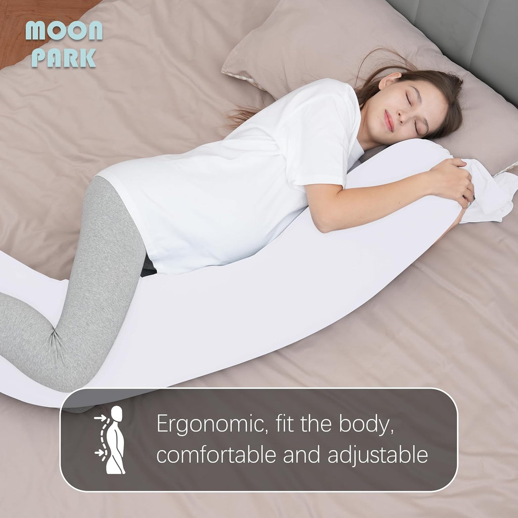 Moonpark MOON PARK Pregnancy Pillow - Incredibly Smooth and Soft Cooling Cover I Shaped Full Body Maternity Pillow with Removable Cover - S…