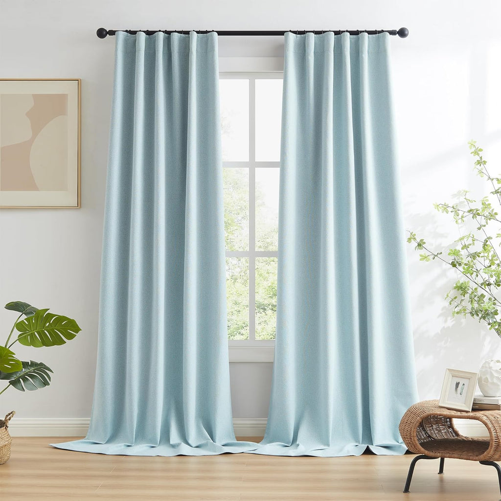 Keqiaosuocai Full Shading Blackout Linen Curtains Set, Pair of Energy Smart Noise Reducing Drapes for Bedroom, Privacy Assured Panels Back…