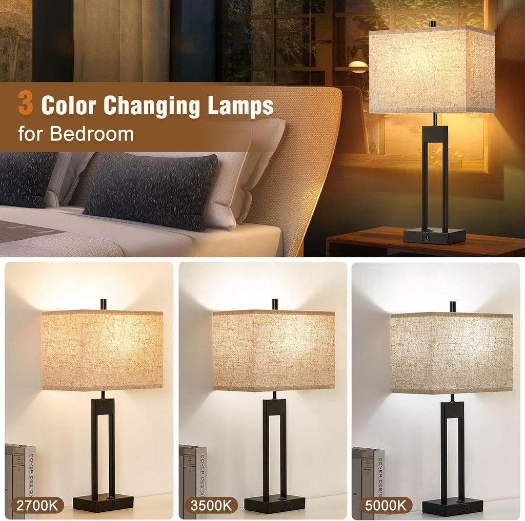 Extra Large 25.5" Nightstand Table Lamps for Bedrooms Set of 2, Bedside Lamp with USB C+A, Colors Changeable Living Room Lamps for End…