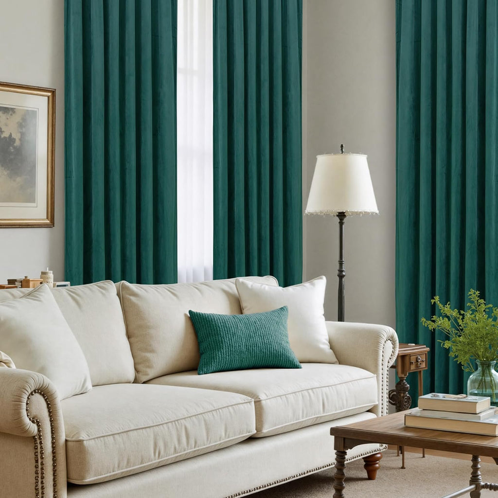 Lamit Teal Velvet Curtains 120 Inch Length for Living Room, Thermal Insulated Room Darkening Drapes Luxury Privacy Protected Back Tab and R…