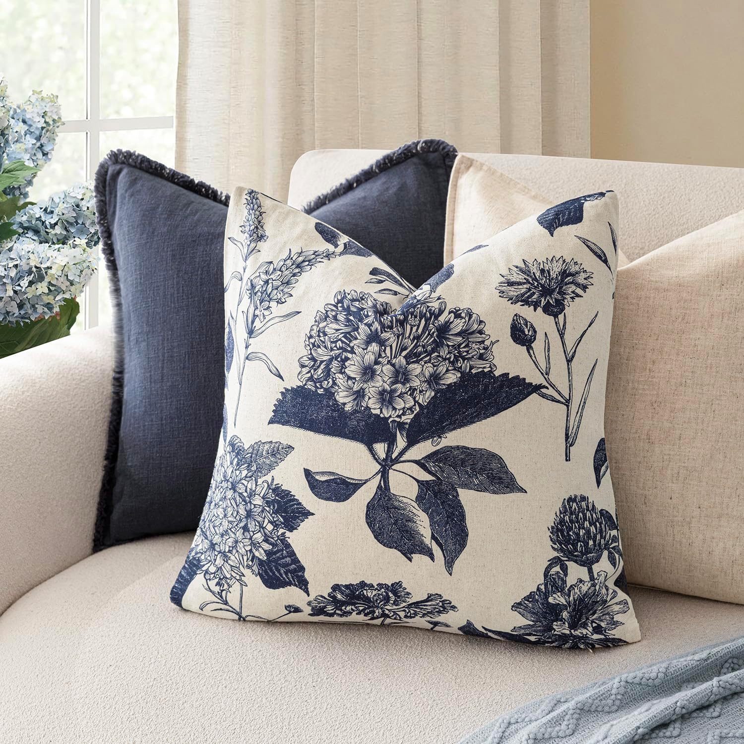 Foindtower Set of 2 Linen Floral Vintage Throw Pillow Covers Neutral Accent Print Decorative Cozy Cushion Covers Farmhouse Boho Home…