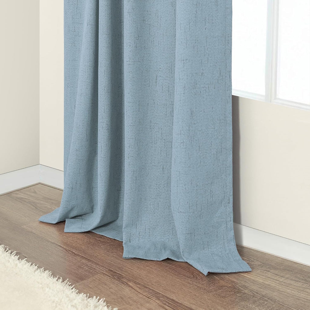 Pitalk Slate Blue Curtains 108 Inches Long 2 Panel Burg 100% Blackout Boho Linen Textured Darkening Thermal Insulating Ceiling to Floor Len…