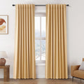 Nanspring Camel 100% Blackout Linen Curtains for Bedroom 84 Inch Length 2 Panels Set Back Tab Thermal Insulated Vintage Modern Black out Cu…