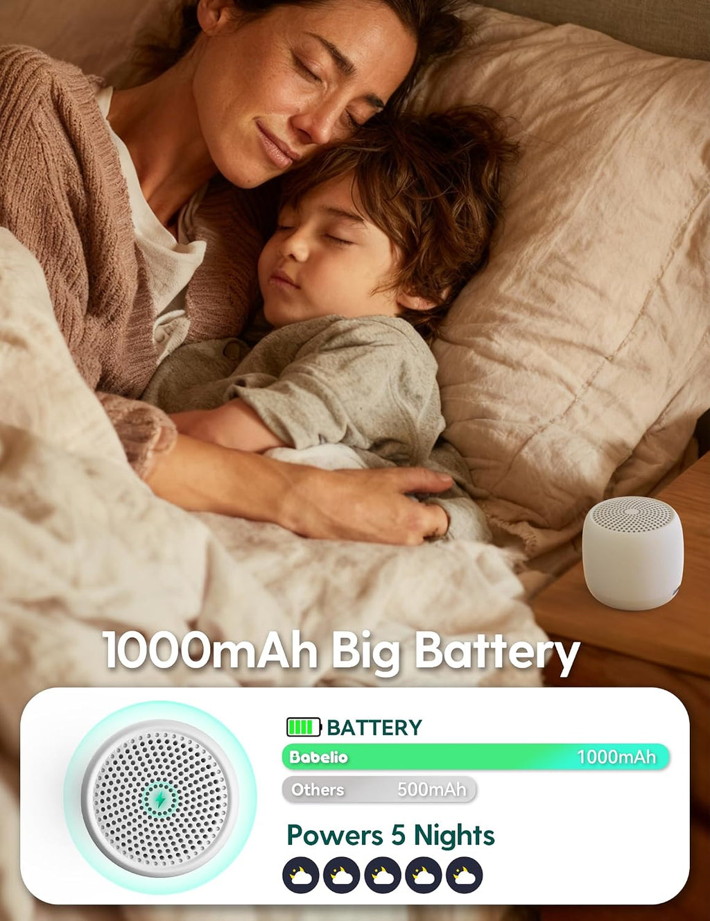 Babelio White Noise Sound Machine (Pocket Mini Pro) | 1000mAh Large Battery, 25 Non-looping Sounds for Adults, Kids & Babies, Timer, Memory…