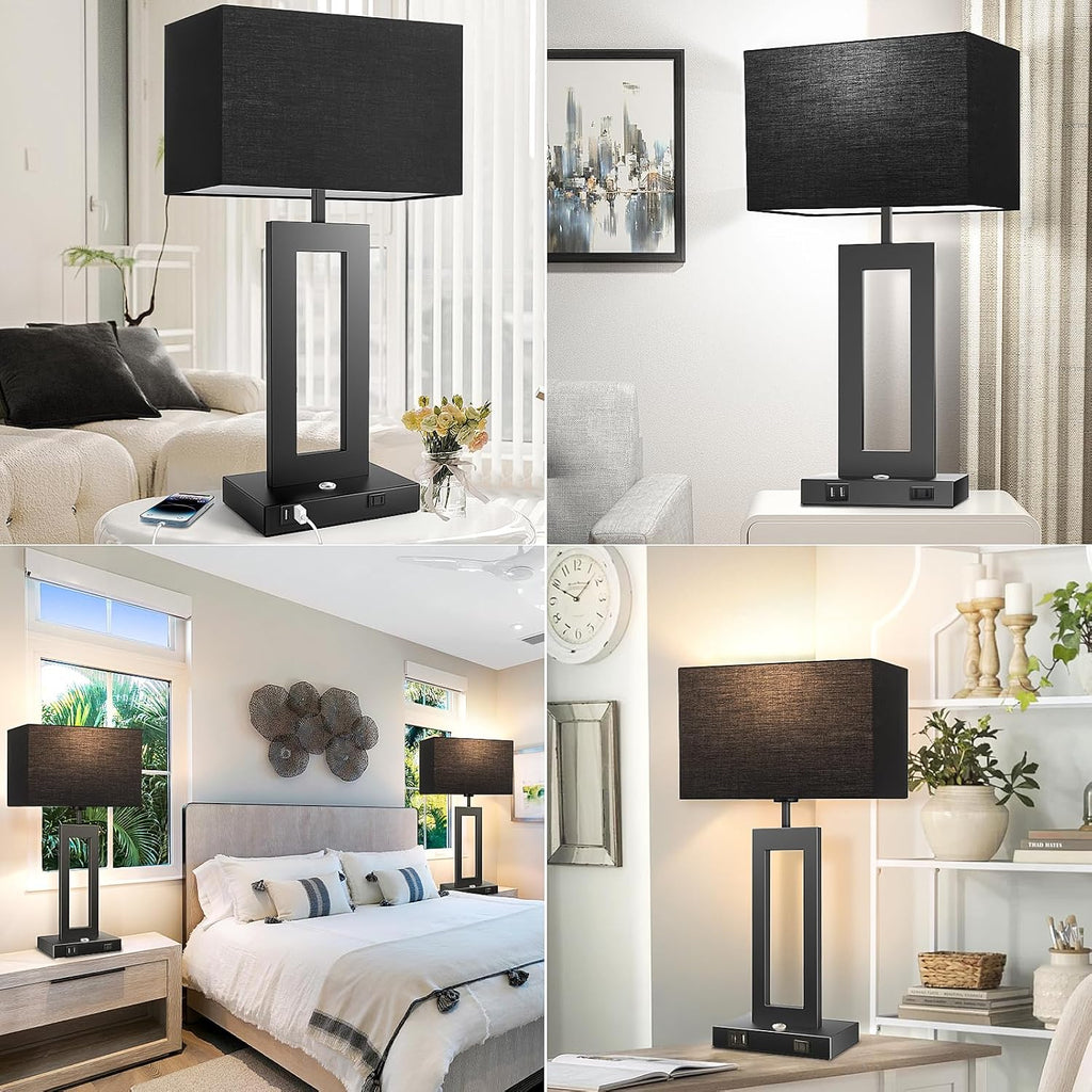 27.2’’ Tall Black Table Lamps for Living Room Bedroom, Bedside Touch Control Lamps with 2 USB Ports&AC Outlet, 3 Color Temp.&Stepless…