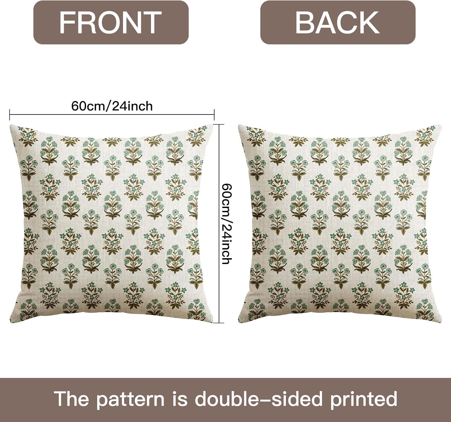 OTOSTAR Floral Print Pillow Covers 24x24 Inch Pack of 2 Double-Sided Brown Green Flower Square Throw Pillow Covers Farmhouse Rustic…