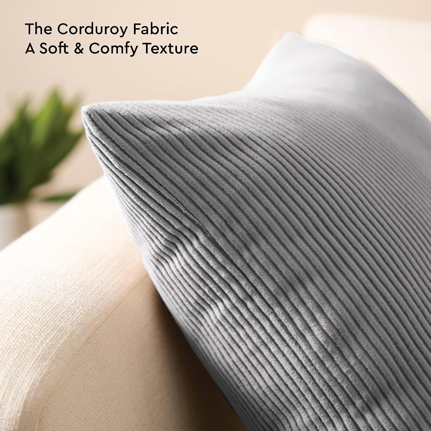 EncasaXO Encasa XO Corduroy Throw Pillows Covers 18"x18", Set of 2 Soft Textured Striped Boho Pillow Covers | Decorative and Cozy Cushion C…