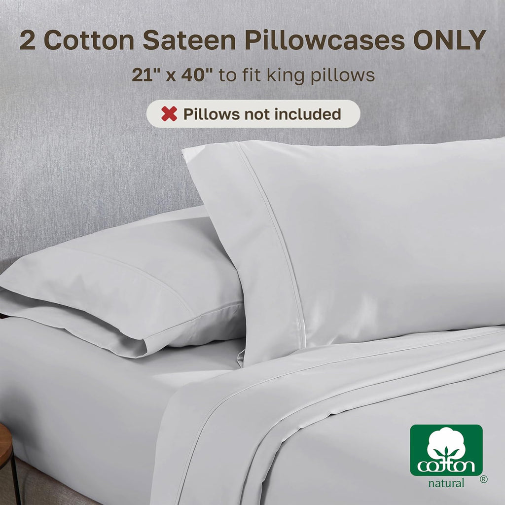CaliforniaDesignDen California Design Den King Pillow Cases Set of 2 Cotton - 400 Thread Count Sateen, Natural 100% Cotton King Pillowcases…