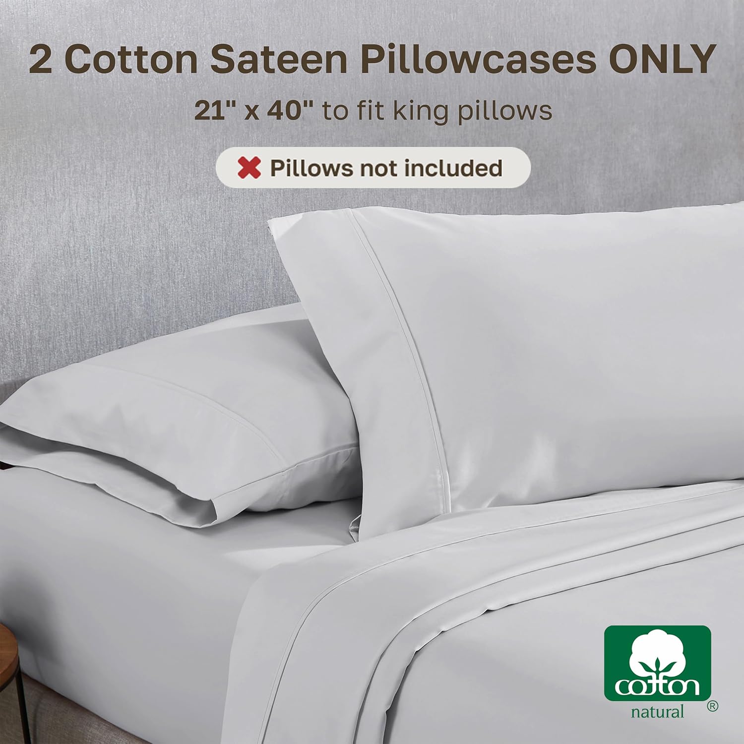 CaliforniaDesignDen California Design Den King Pillow Cases Set of 2 Cotton - 400 Thread Count Sateen, Natural 100% Cotton King Pillowcases…