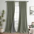 Guken Sage Green Linen 100% Blackout Curtains 90 Inches Long for Bedroom Back Tab Elegant Country Farmhouse Black Out Room Darkening Therma…