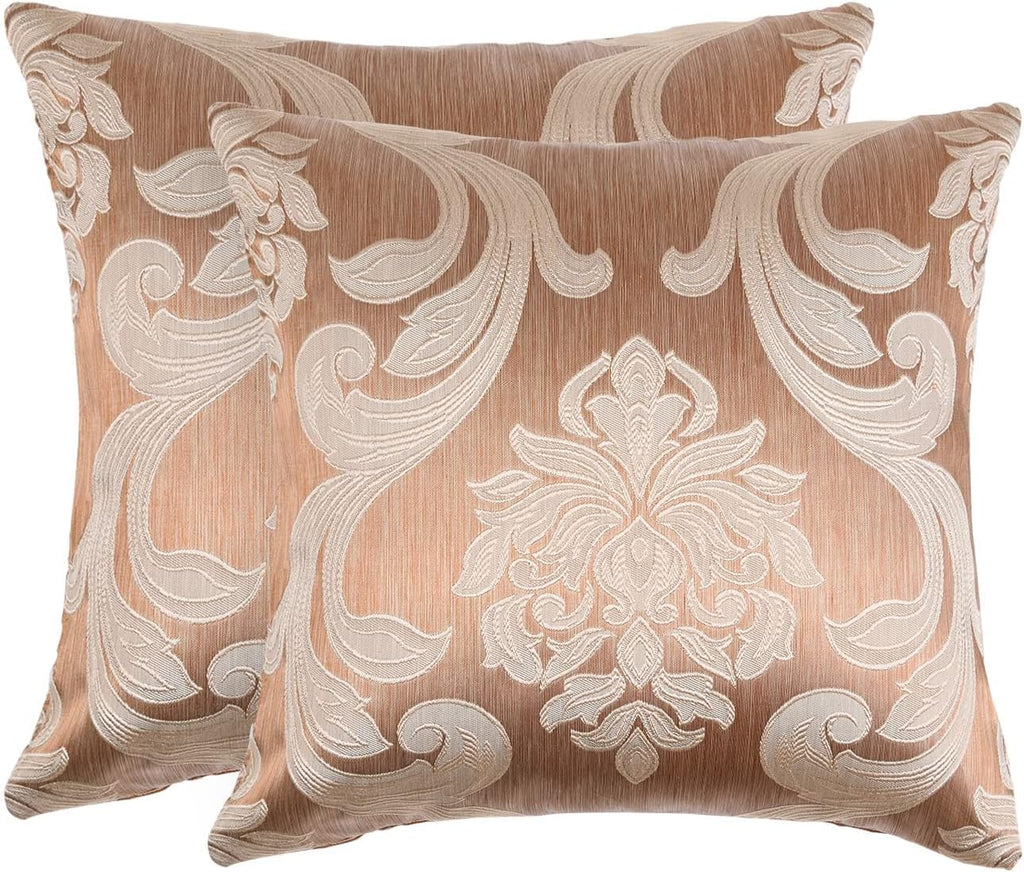 Napearl Throw Pillow Covers-Set of 2 Cushion Covers with Champagne Gold Beige Jacquard Patterns, Decorative Pillowcase for Couch, Sofa, Bed…