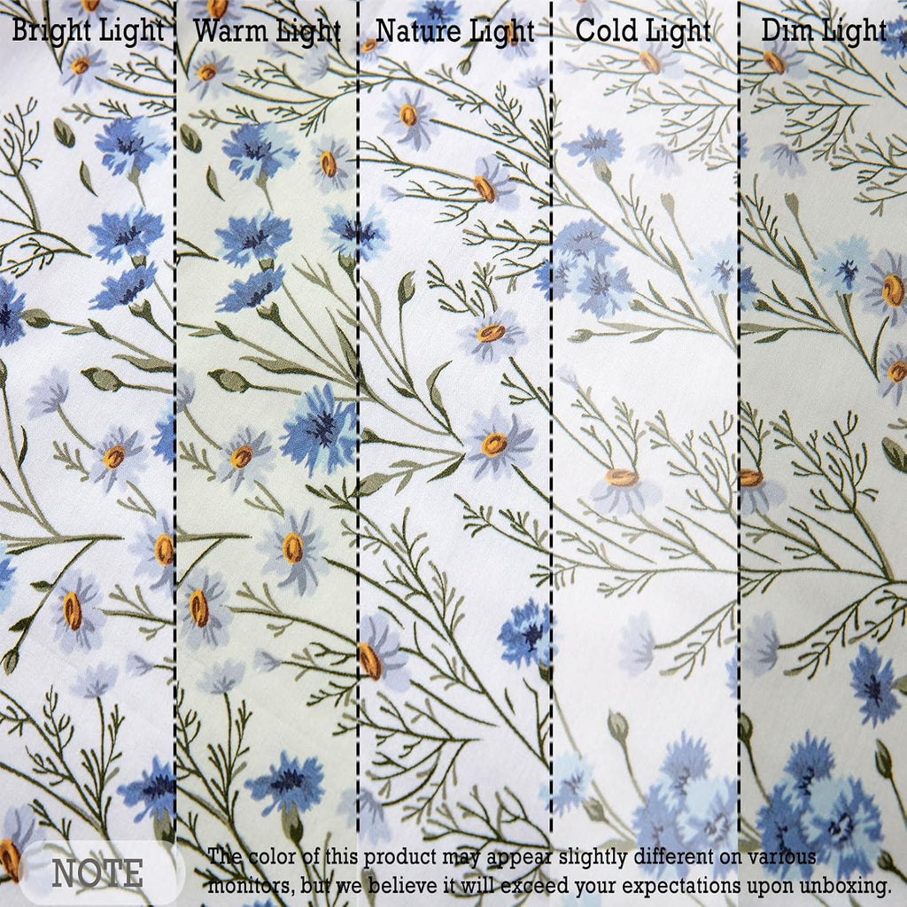 FADFAY 100% Cotton Percale Sheet Set Twin – Blue Meadow Floral Bedding, Vintage Wildflower Botanical Sheets, Soft Breathable Deep Pocket…