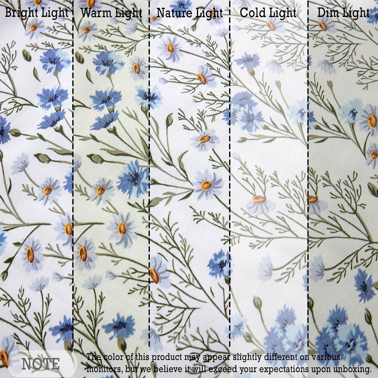 FADFAY 100% Cotton Percale Sheet Set Twin – Blue Meadow Floral Bedding, Vintage Wildflower Botanical Sheets, Soft Breathable Deep Pocket…