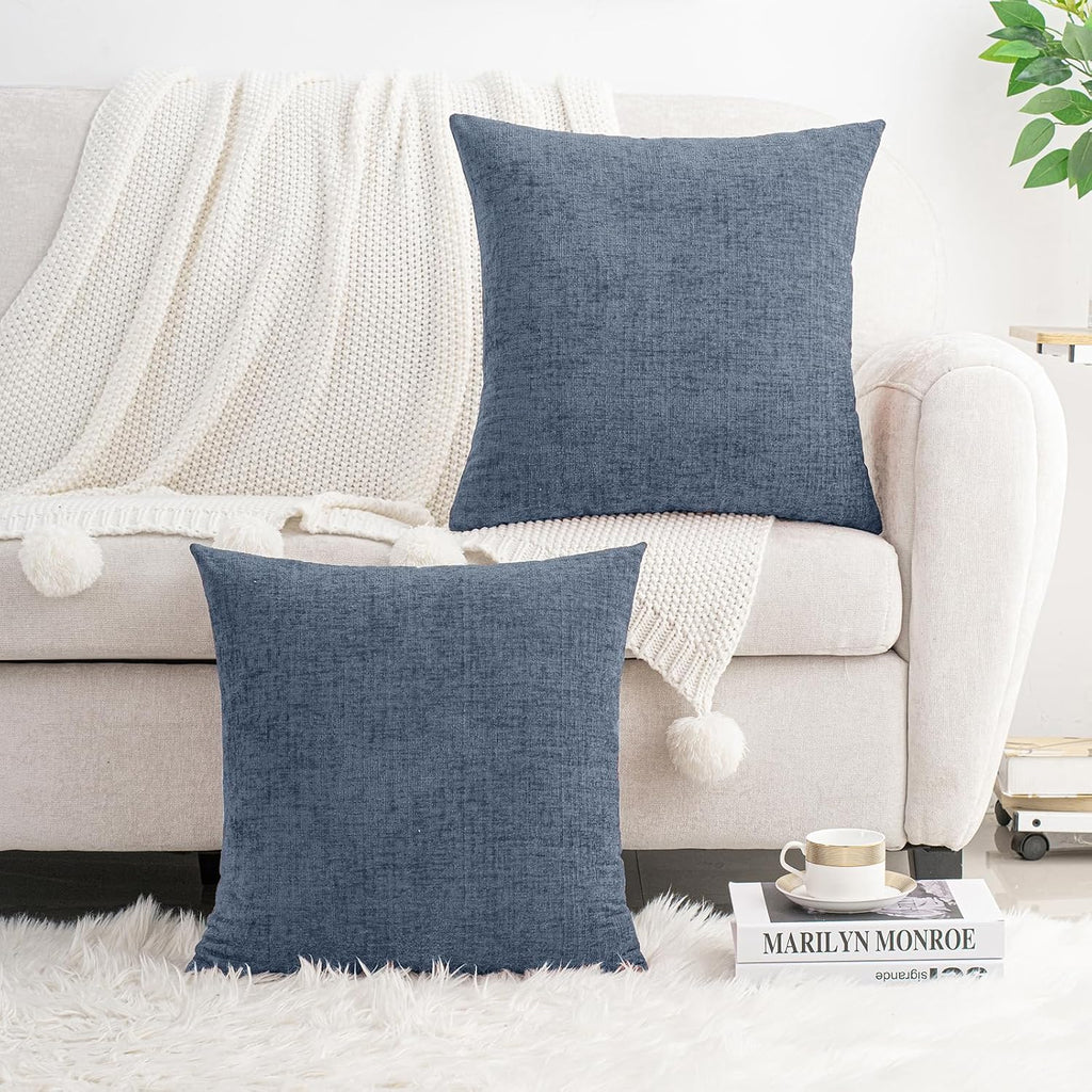 Hwy50 HWY 50 Dark Grey Blue Couch Pillow Covers 18x18 Inch Pack of 2, Soft Chenille Decorative Throw Pillow Cases Farmhouse for Sofa Living…
