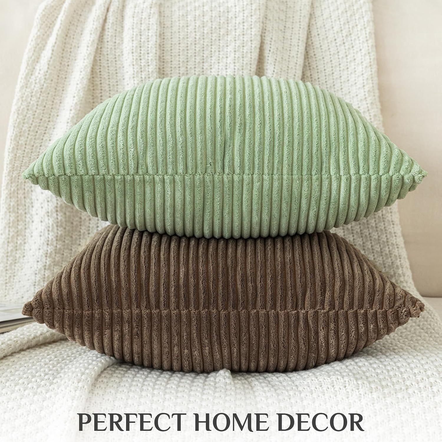 Softalker Throw Pillow Covers 18x18, Set of 2 Decorative Soft Corduroy Striped Boho Pillow Covers, Outdoor Cushion Pillow Cases for Spring,…