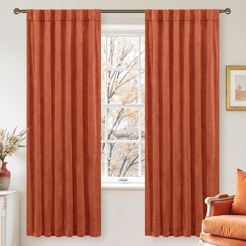 Lamit Terracotta Velvet Curtains 72 Inch for Living Room, Rust Fall Decor Room Darkening Panels for Farmhouse Thermal Noise Reducing Bedroo…