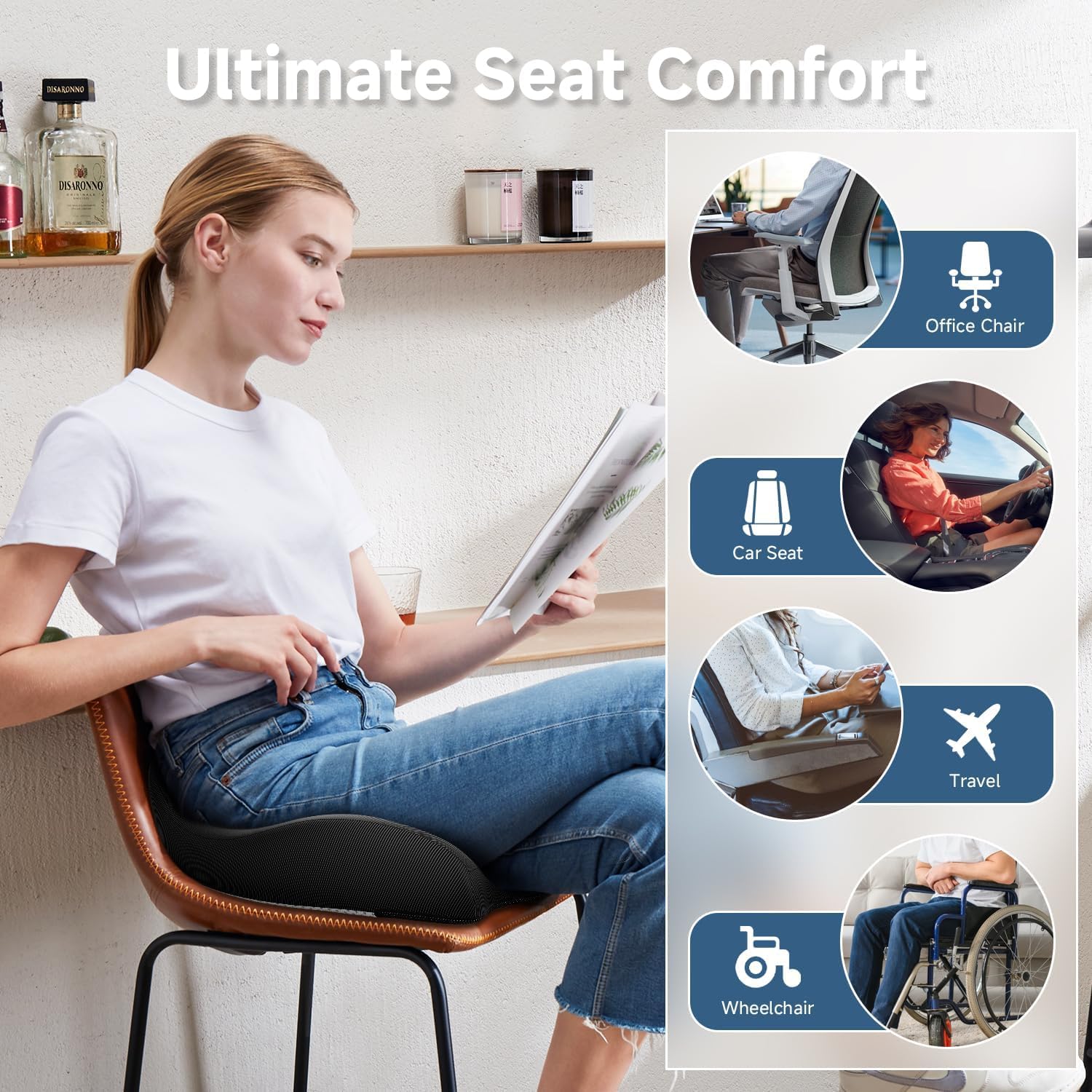 Benazcap Large Cooling Gel Seat Cushion for Office Chair Ergonomic Cushions-Gel & Memory Foam Coccyx Butt Pillow for Sciatica & Back for Lo…
