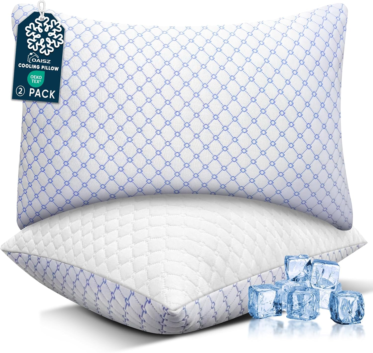 Oaisz Cooling Pillow Standard Size 2 Pack, Shredded Memory Foam Bed Pillows for Sleeping, Adjustable Pillows with Cooling Cover, Soft Yet S…